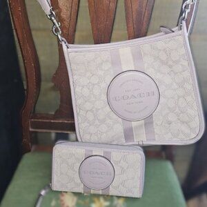 Coach Dempsey File Bag in Signature Jacquard Lilac with Wallet